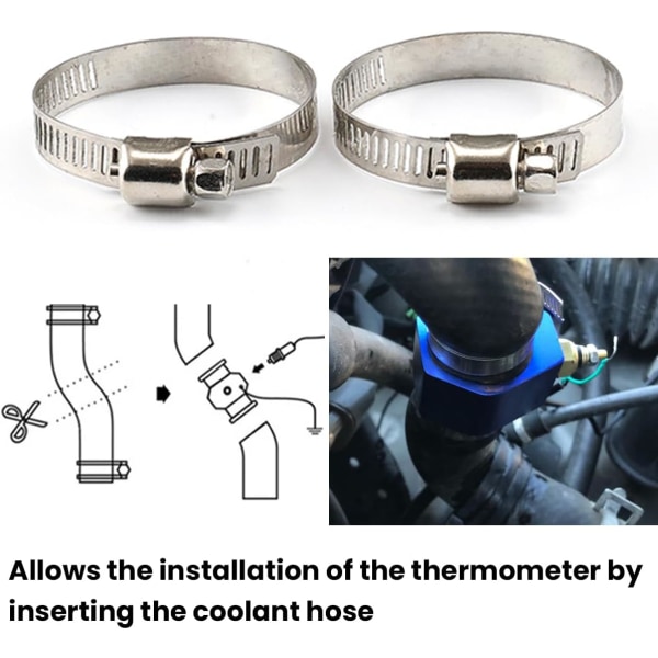 Vattentemperatursensoradapter i aluminiumlegering, universell sensoradapter för kylslang (38 mm/blå)