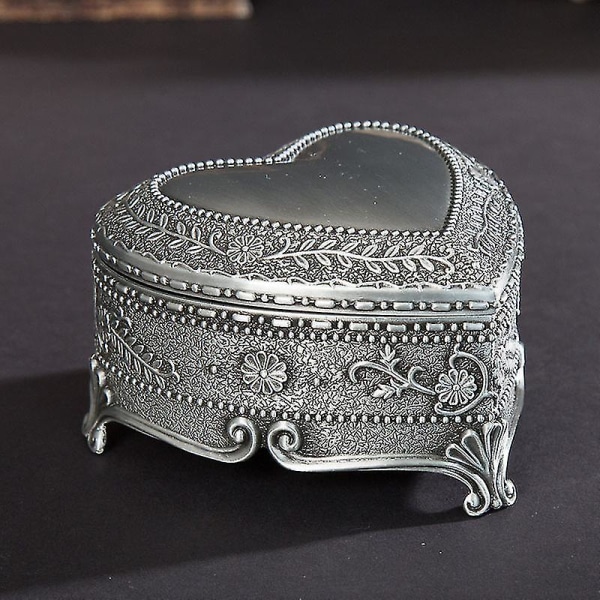 Klassisk vintage hjärtform metall smyckeskrin Ring prydnadsföremål organizer