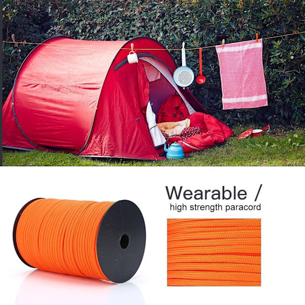 Tält Rep 100M Polypropylen Hållbar 9 Strand Tält Rep för Klädstreck Strapping Rep Klättring（orange） Orange