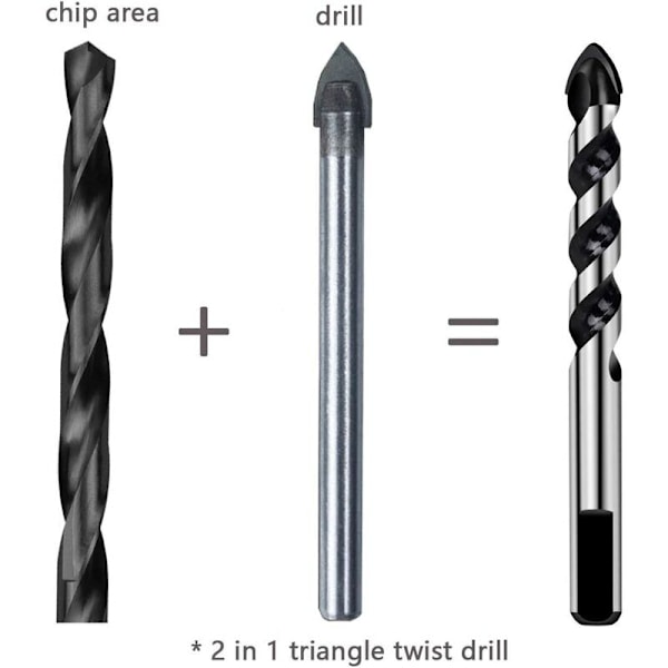 Metallhålsåg Triangulär Spiralborrsats (Rund Skaft Vriden Triangulär Borr 3.4.5.6.8.10.12mm) för Verktygsrum