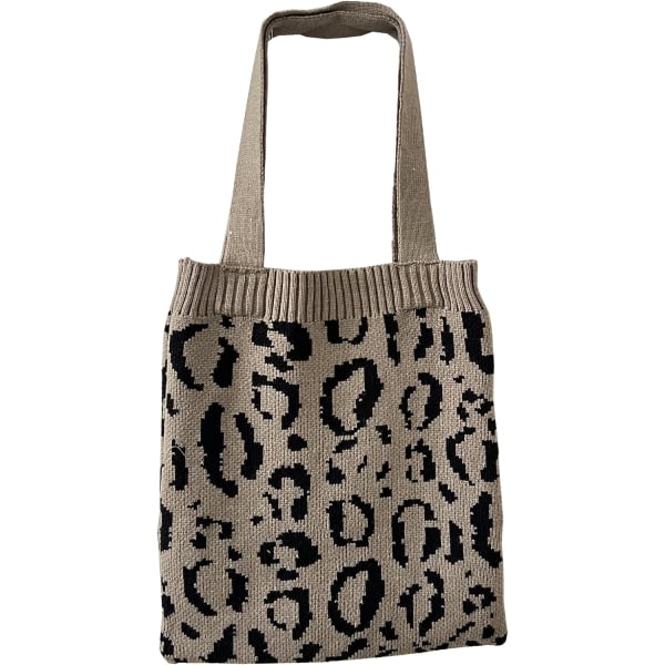 Stickad shoppingväska Leopardväv Stor kapacitet Tote Sommarstrandväska  Axelväskor för kvinnor （grå） Grey