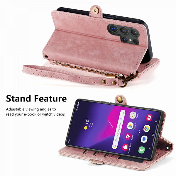 Samsung Galaxy S24 Ultra -vetoketjullinen lompakkokotelo, vaaleanpunainen