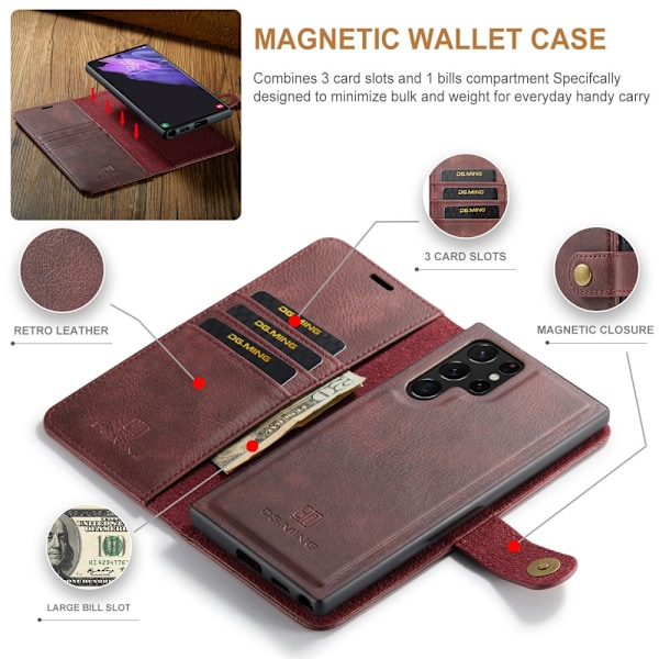 DG.MING 2-in-1 Magnet Wallet Samsung Galaxy S24 Ultra Red