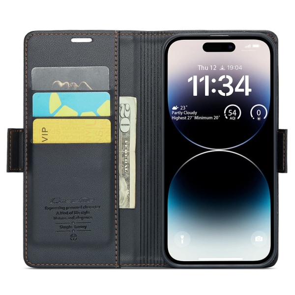 CaseMe Slim Plånboksfodral RFID-skydd iPhone 15 Pro Max Svart