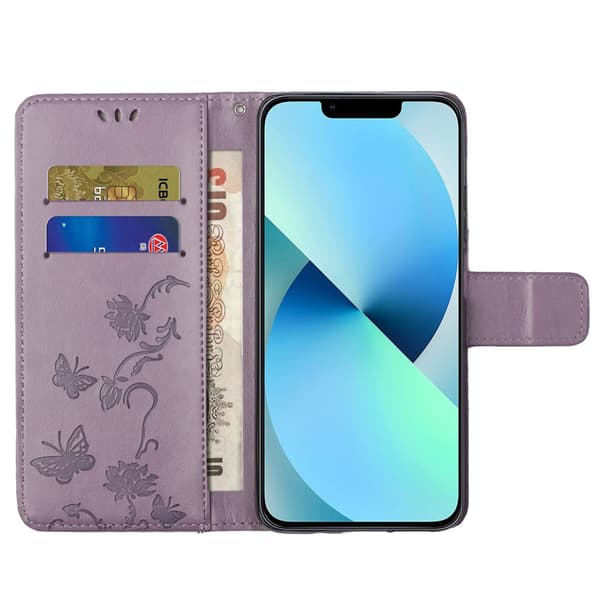 Perhoskuvioitu nahkakotelo iPhone 15 Pro Max - Lila