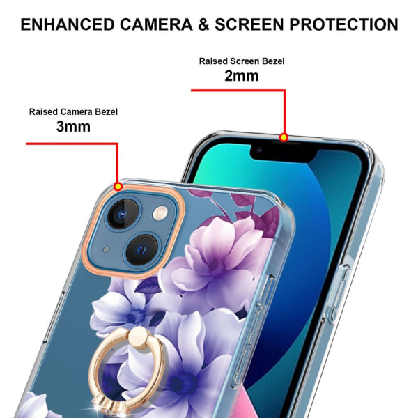 TPU Skal iPhone 15 Ringhållare Blå Blommor