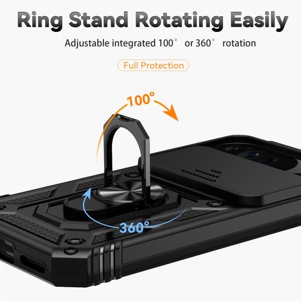 Hybridskal Google Pixel 9 Pro XL Ring + Kamerabeskyttelse Sort