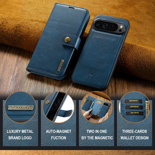 DG.MING 2-in-1 Magnet Wallet Google Pixel 9 Pro XL Blue