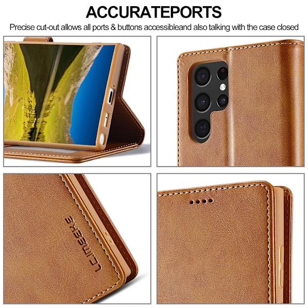 LC.IMEEKE Lompakkokotelo Samsung Galaxy S22 Ultra Cognac