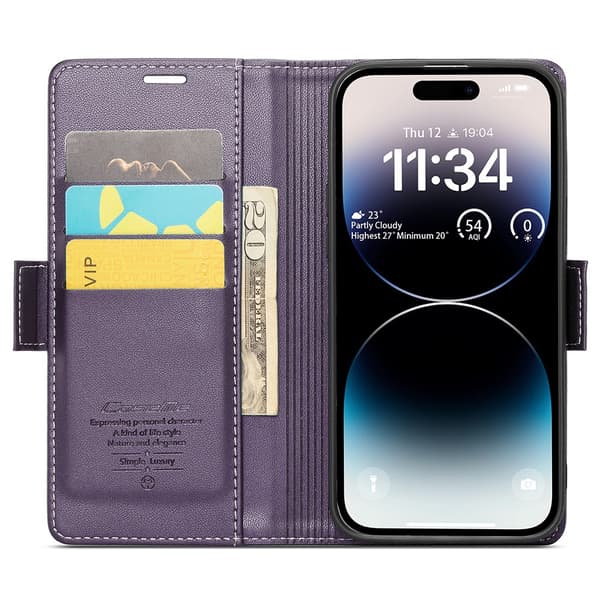 CaseMe Slim Pungetui RFID-beskyttelse iPhone 15 Pro Lilla