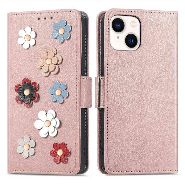 iPhone 14 Pungetui Blomster Roséguld
