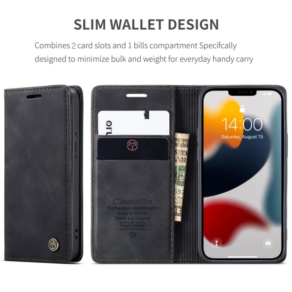 CaseMe Slim Plånboksfodral iPhone 13 Mini Svart