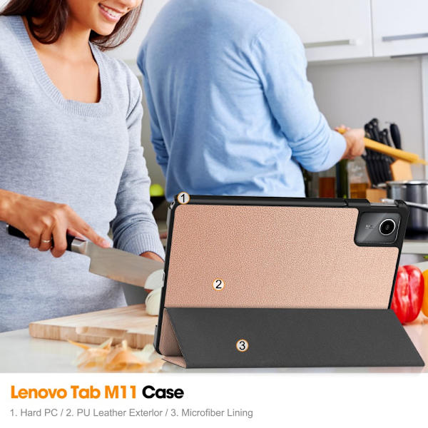 Lenovo Tab M11 -kotelo, kolminkertainen, ruusukulta