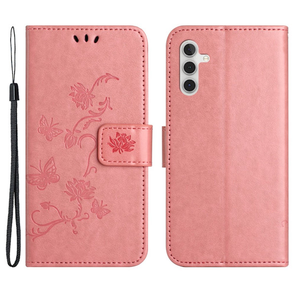 Perhoskuvioinen nahkakotelo Samsung Galaxy S24 Plus - Vaaleanpunainen