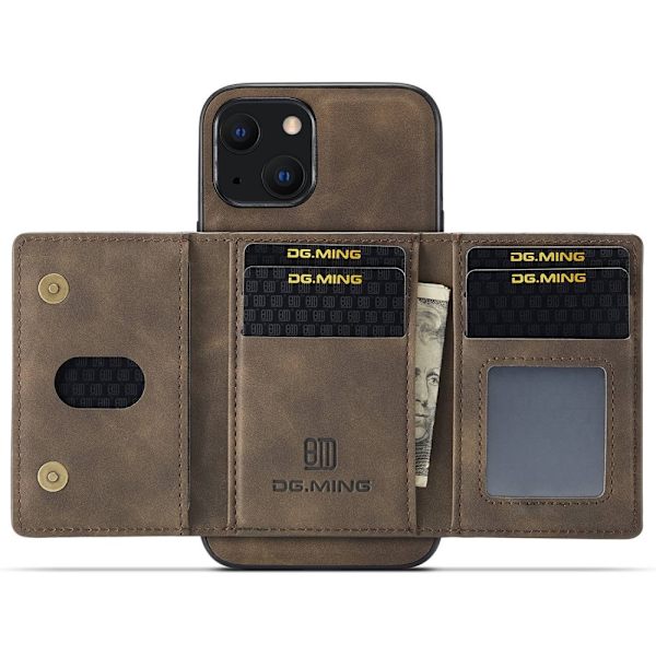 DG.MING 2 in 1 Magnetic Card Slot Case iPhone 14 Brown