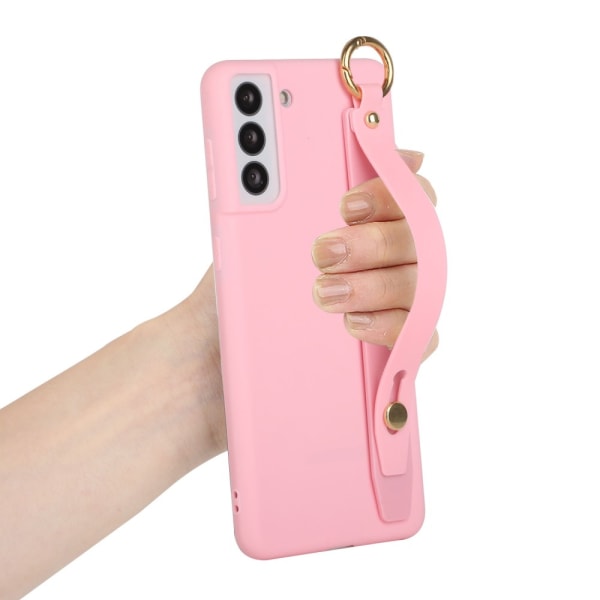 Samsung Galaxy S22 -kotelo, jossa käsihihna vaaleanpunainen