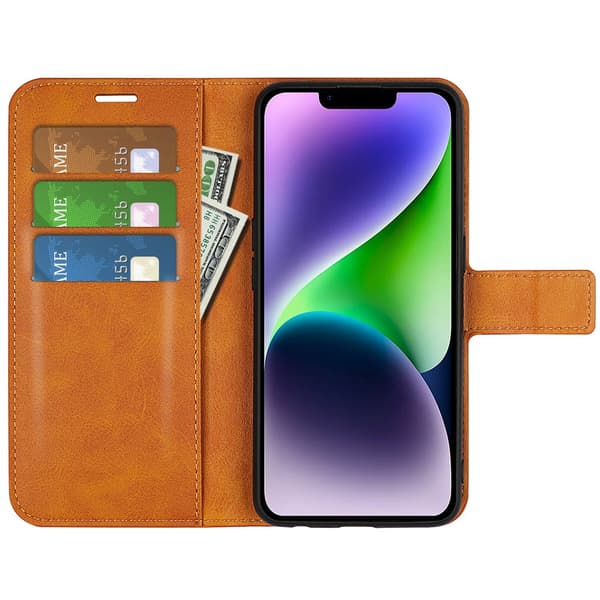 iPhone 15 Wallet Läder Cognac