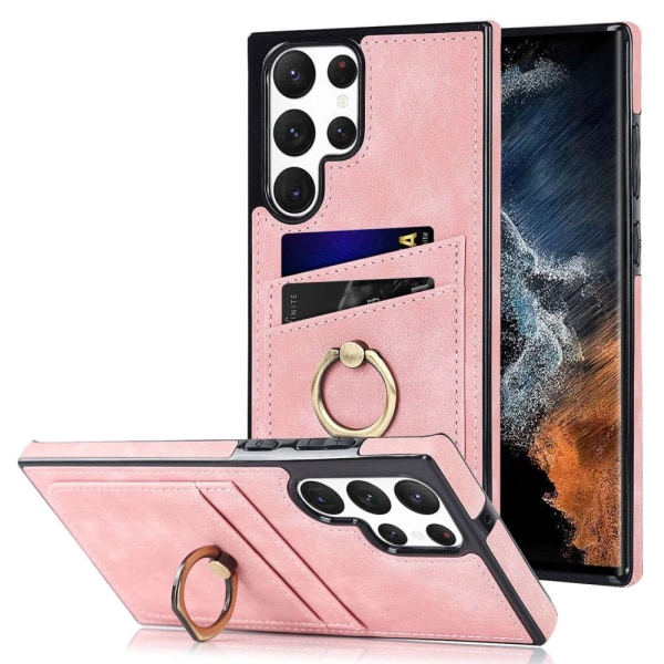 Samsung Galaxy S24 Ultra Case Kortrum og Ringholder Pink