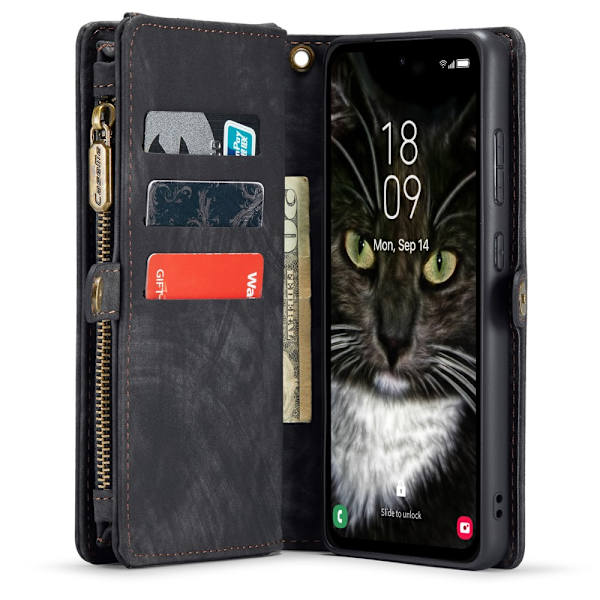 CaseMe Multi-Slot 2 i 1 Plånboksfodral Samsung Galaxy A35 Musta
