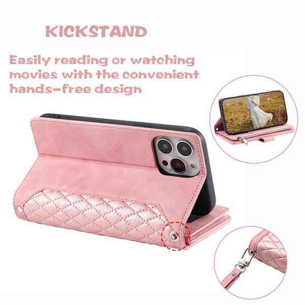 iPhone 15 Pro Max Plånboksväska Vadderad Rosa