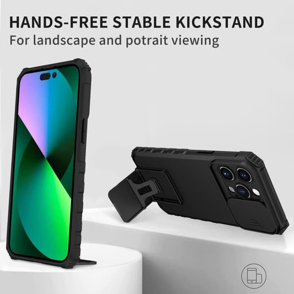 Kickstand Skal iPhone 14 Pro Max Kamerabeskyttelse Sort