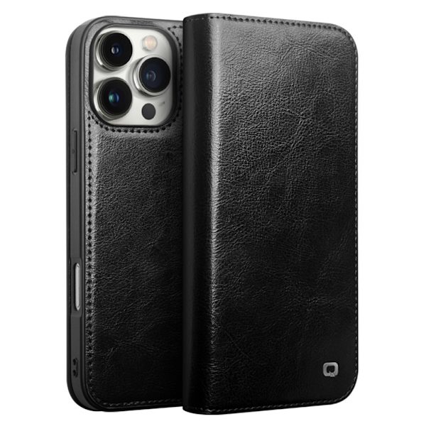 Qialino Læderpung Etui iPhone 16 Pro Sort