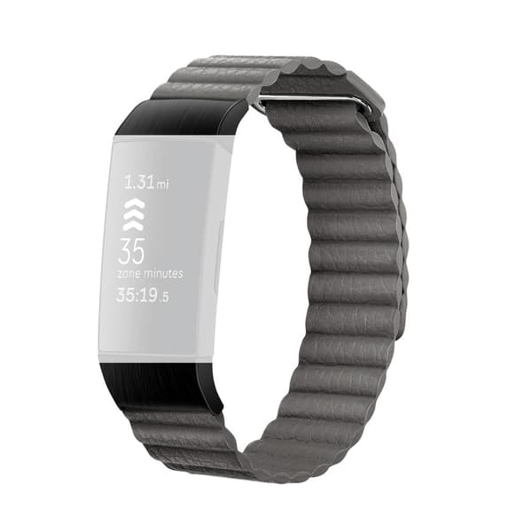 Magnetic Läder Loop Armband Fitbit Charge 3/4 Grå