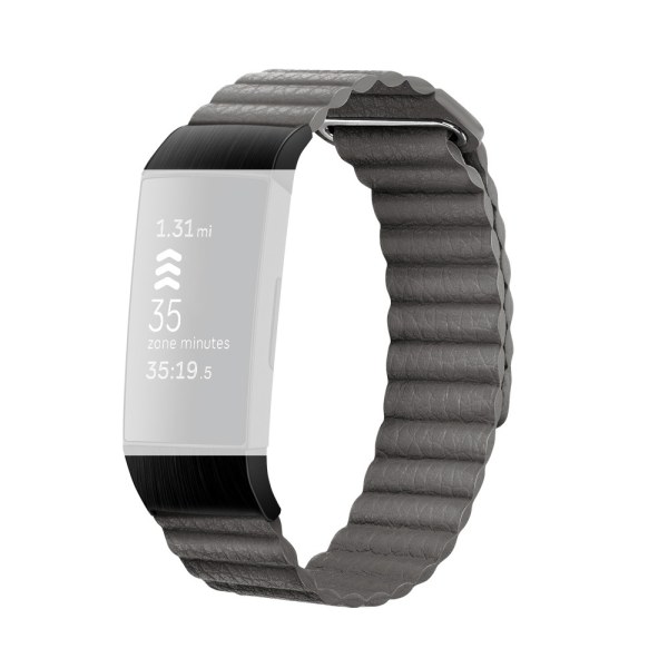 Magnetic Leather Loop Armband Fitbit Charge 3/4 Grå