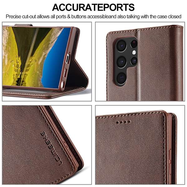 LC.IMEEKE Plånboksfodral Samsung Galaxy S22 Ultra Brun