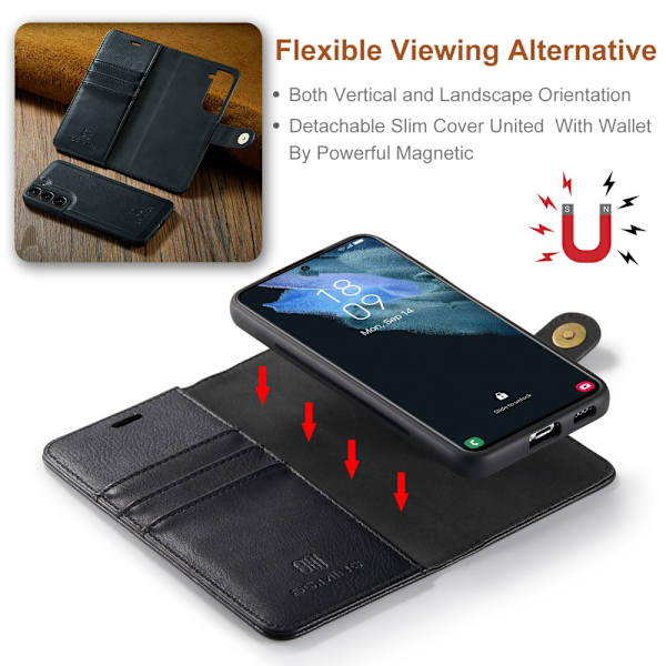 DG.MING 2-i-1 Magnet Pung Samsung Galaxy S22 Sort