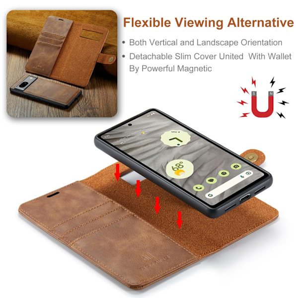 DG.MING 2-in-1 Magnet Wallet Google Pixel 8a Cognac