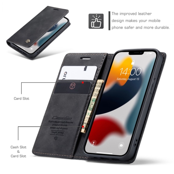 CaseMe Slim Plånboksfodral iPhone 13 Mini Svart