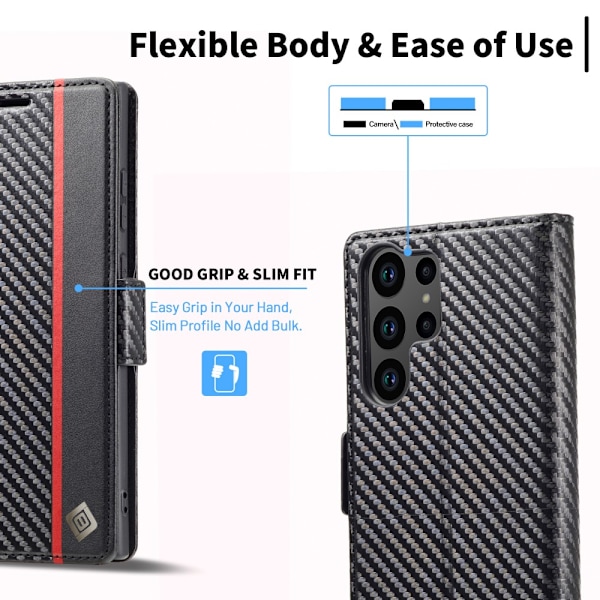 LC.IMEEKE Lompakkokotelo Samsung Galaxy S24 Ultra Hiilikuitutekstuu
