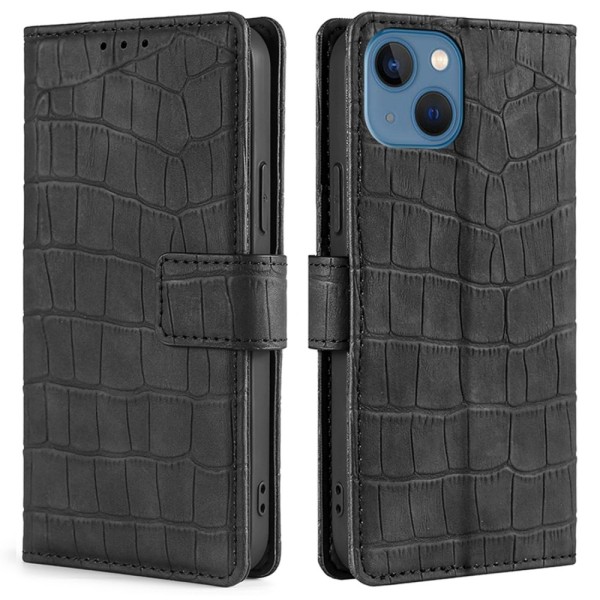 iPhone 14 Etui Krokodillemønster Sort
