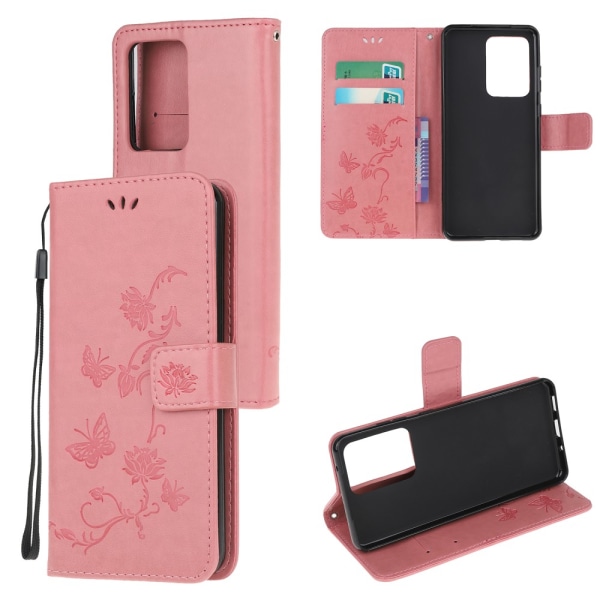 Lædertaske Butterflies Samsung Galaxy S21 Ultra Pink