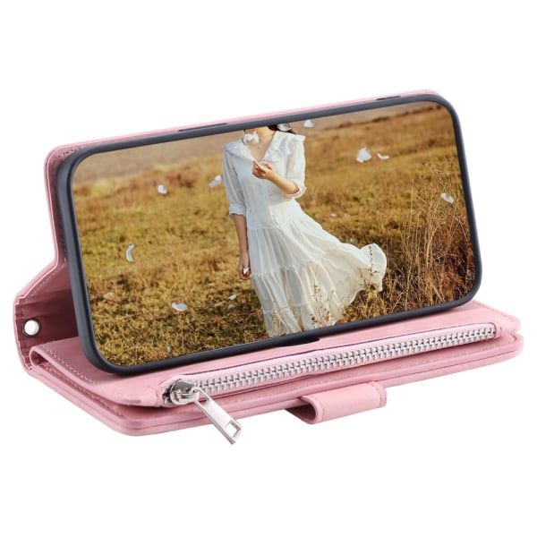 iPhone 15 Pro -lompakkokotelo, pehmustettu vaaleanpunainen