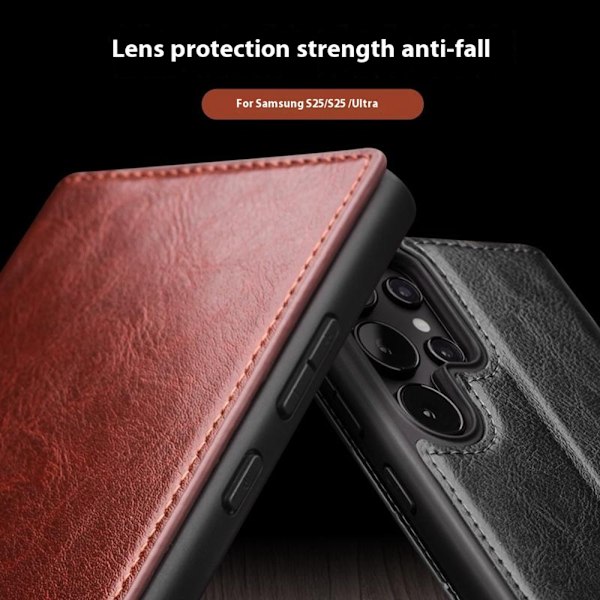 Qialino Nahkainen Lompakko Kotelo Samsung Galaxy S25 Ultra Musta