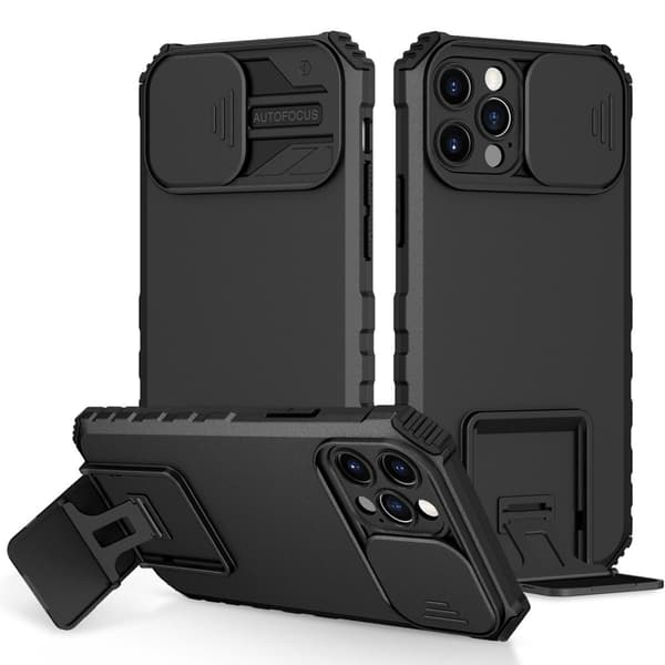 Kickstand-kuori iPhone 15 Pro Max - Kameransuojaus - Musta