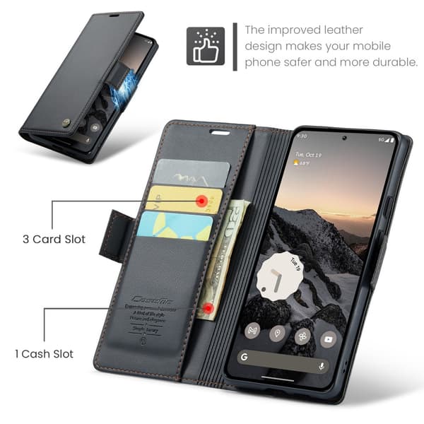 CaseMe Slim Plånboksfodral RFID-skydd Google Pixel 9a Svart