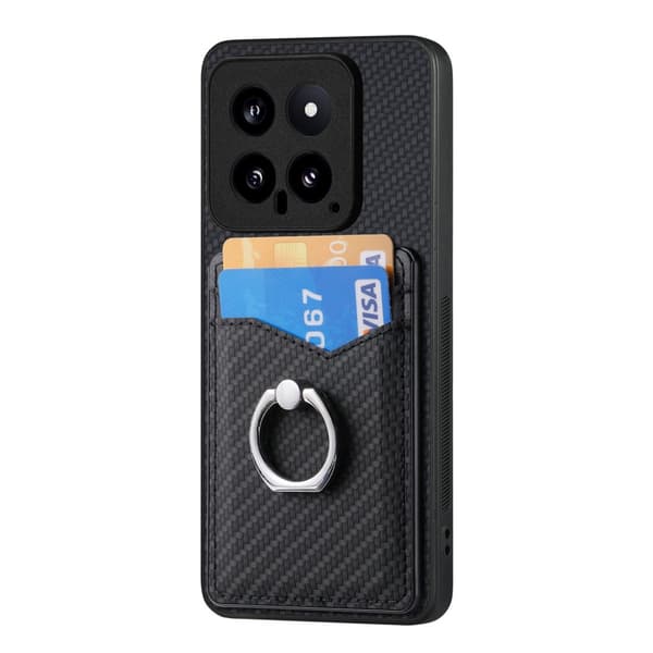 Skal Xiaomi 14 Kortfack + Ring Kolfibertextur