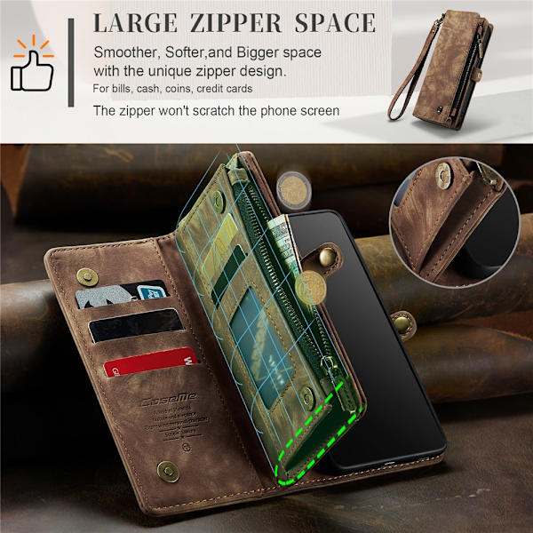 CaseMe Multi-Slot 2 i 1 Plånboksfodral iPhone 15 Pro Ruskea