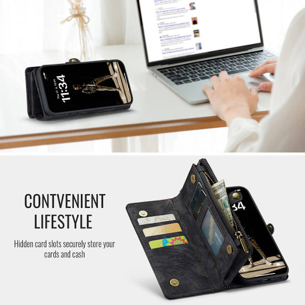 CaseMe Multi-Slot 2 i 1 Plånboksfodral iPhone 16 Plus Svart