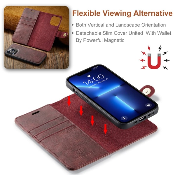 DG.MING 2-in-1 Magnet Wallet iPhone 15 Pro Max Red