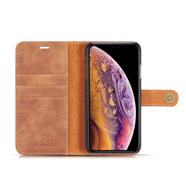 DG.MING 2-i-1 Magnetiskt Plånboksfodral iPhone XS Max Cognac