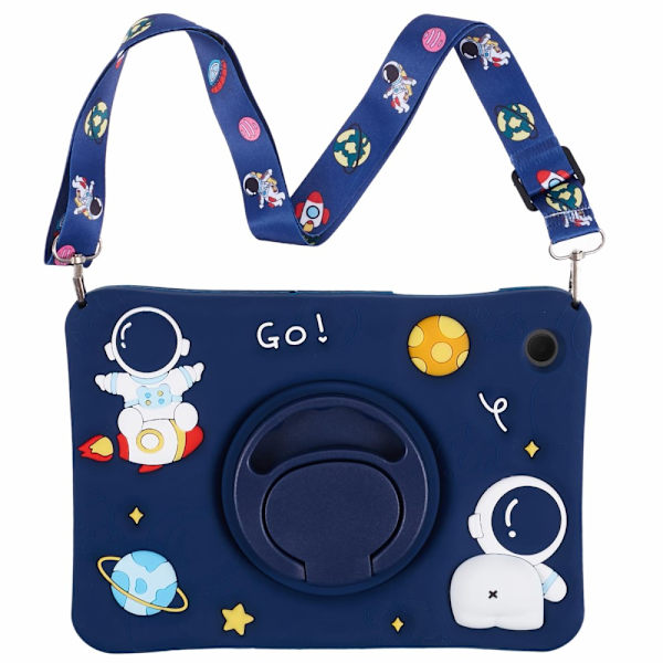 Samsung Galaxy Tab A8 -kotelo, astronautti, sininen, jalustalla