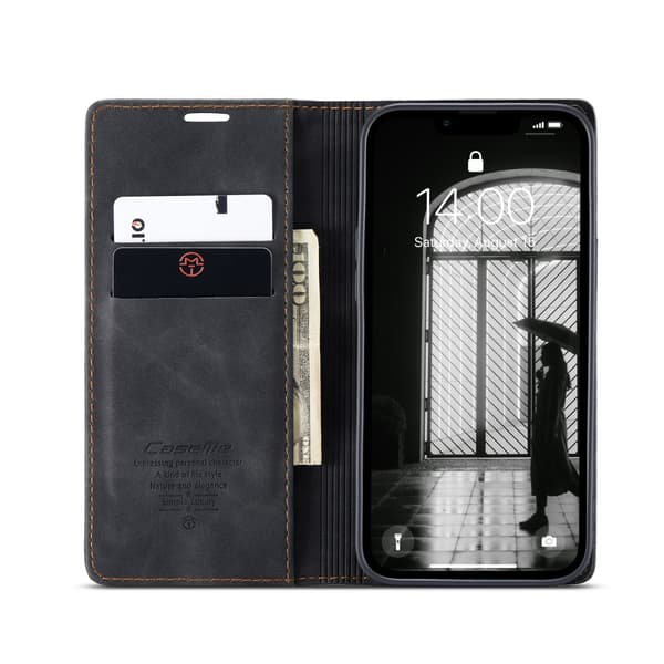 CaseMe Slim Plånboksfodral iPhone 16e Svart