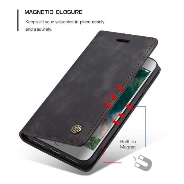 CaseMe Retro Slim Plånboksfodral iPhone 7/8/SE Svart