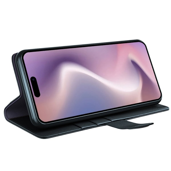 Ægte læder etui iPhone 16 Plus Sort
