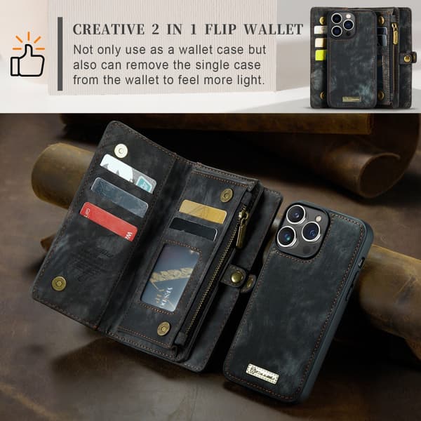 CaseMe Multi-Slot 2 i 1 Pungetui iPhone 15 Pro Max Sort