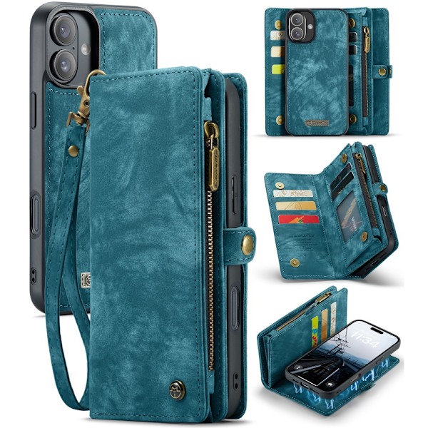 CaseMe Multi-Slot 2 i 1 Plånboksfodral iPhone 16 Blå